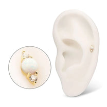 14Kt Yellow Gold Threadless White Opal &amp; Clear Crystal Gem Cluster Top
