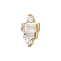 14Kt Gold Threadless 3D Geometric Baguette &amp; Round Gem Top