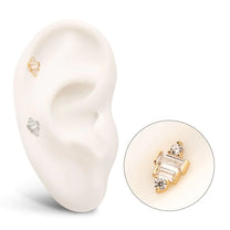 14Kt Gold Threadless 3D Geometric Baguette &amp; Round Gem Top