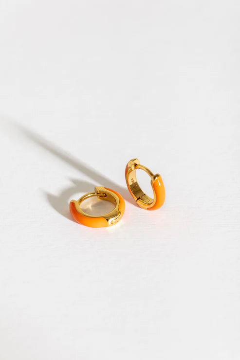 Coral Enamel Gold Huggie Hoops