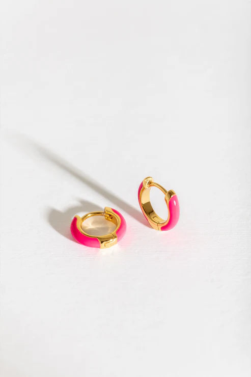 Pink Enamel Gold Huggie Hoops