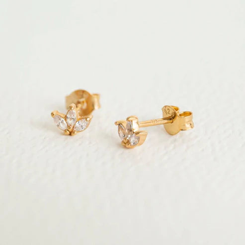 Sparkly Marquise Fan Gold Studs