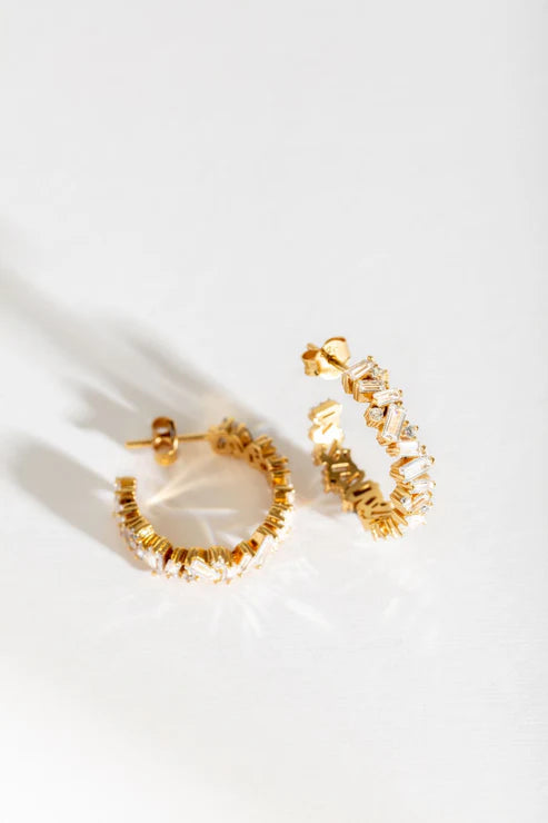 Sparkly Clear Gold Baguette Large Hoops