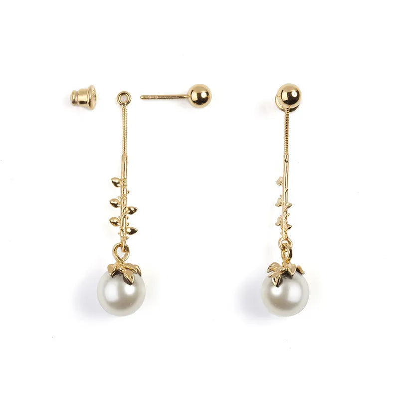 Gold Vermeil Exposed Ivory Pearl Drop Earrings