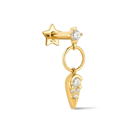 Kate 9k Solid yellow gold double charm drop flat back stud earring