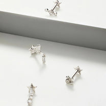 Elena 9k Solid White Gold Graduating Crystal Trio Flat Back Stud Earring