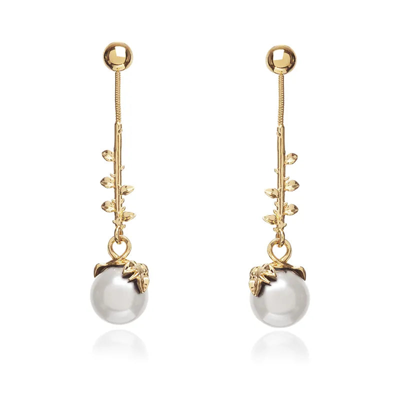 Gold Vermeil Exposed Ivory Pearl Drop Earrings