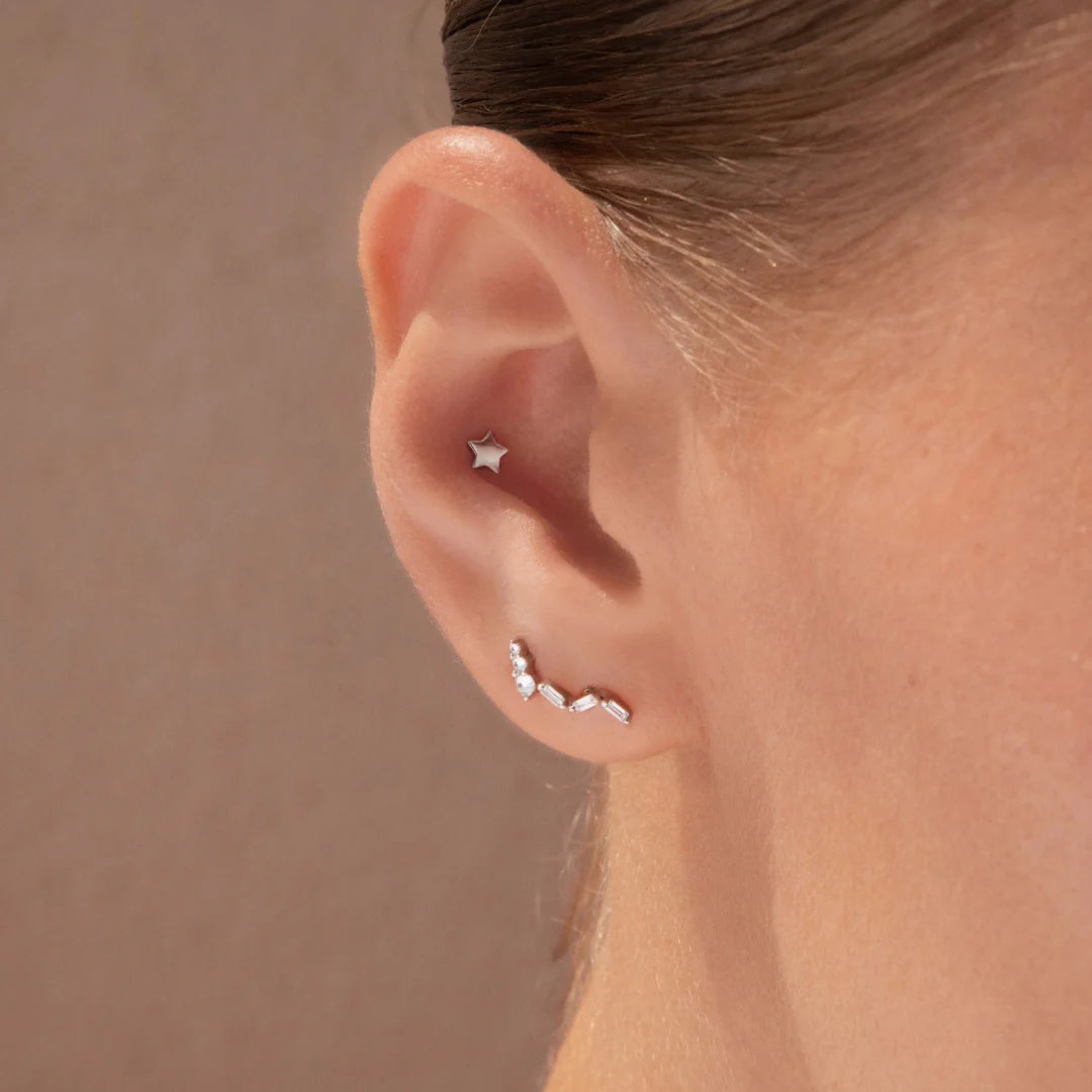 Rosalind 9k Solid White Gold Zigzag Flat Back Stud Earring