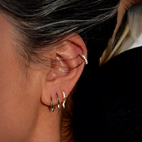 Noir Gold Plated and Black Stone Spike Huggie Hoop Earring