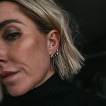 Noir White Gold Plated with Black Stone Spike Huggie Hoop Earrings