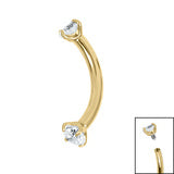 Gold Titanium Double Jewel Curved Micro Bar