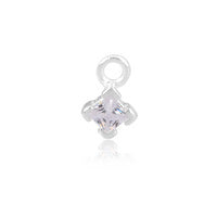 CZ Square Charm - April - Sterling Silver