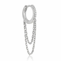 Silver NYX Double Chain Crystal Huggie Hoop