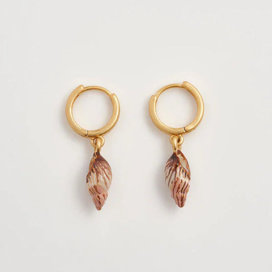 Spiral Shell Worn Gold Huggie Hoops