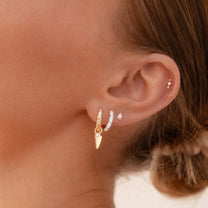 Fiera Yellow Gold Plated Hoop Earring with Opal Charm