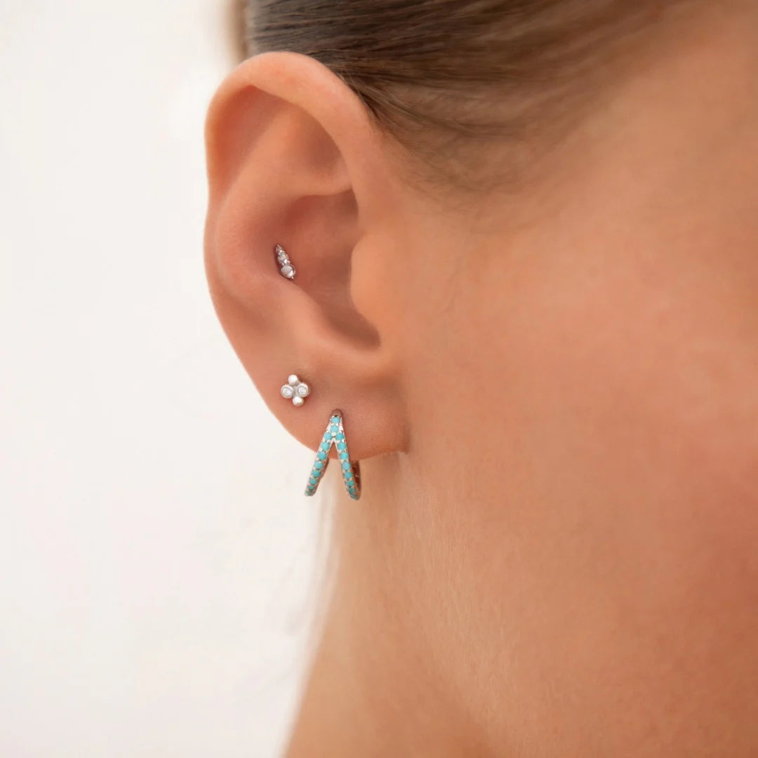 Elena 9k Solid White Gold Graduating Crystal Trio Flat Back Stud Earring