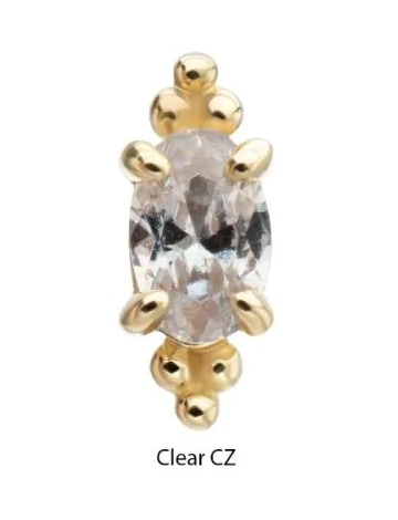 14Kt Yellow Gold Threadless Low Profile Beaded Edge Prong Set Oval Gem Top - Clear