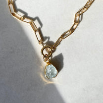 Aquamarine Carved Chunky Chain Necklace | Serenity (Gold Plated)Aquamarine