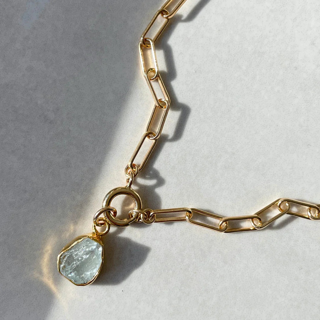 Aquamarine Carved Chunky Chain Necklace | Serenity (Gold Plated)Aquamarine