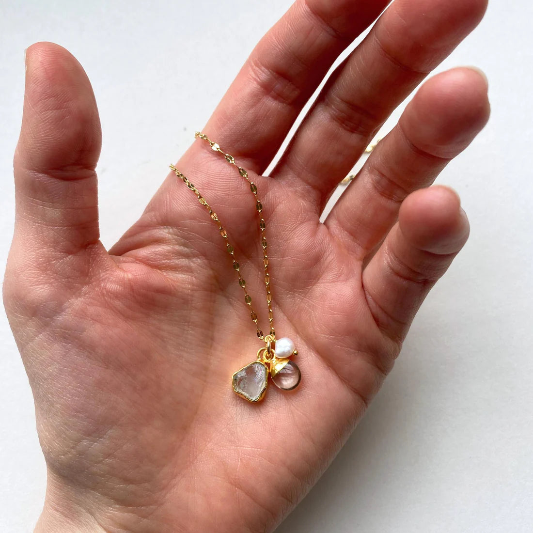 Aquamarine Carved Triple Necklace | Serenity, Healing, Calm (Gold Plated)