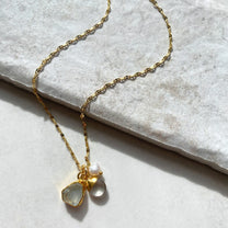 Aquamarine Carved Triple Necklace | Serenity, Healing, Calm (Gold Plated)