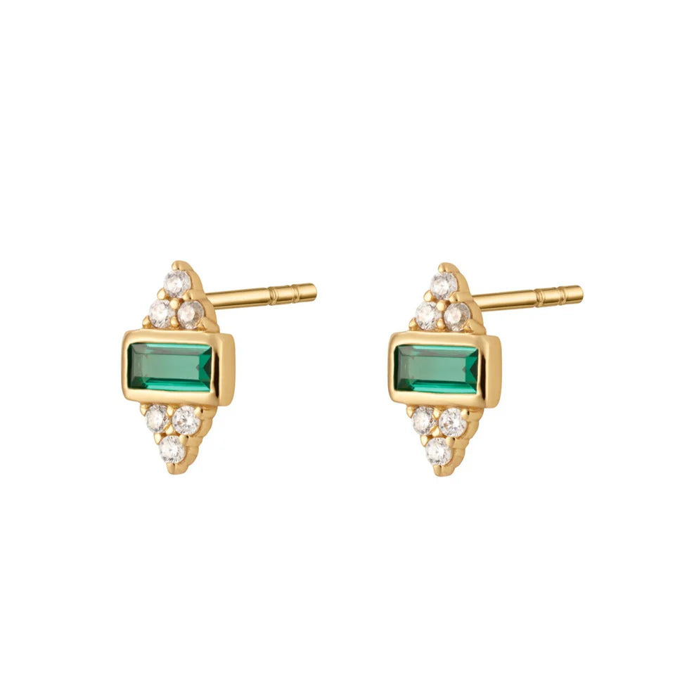 Gold Audrey Stud Earrings with Green Stones