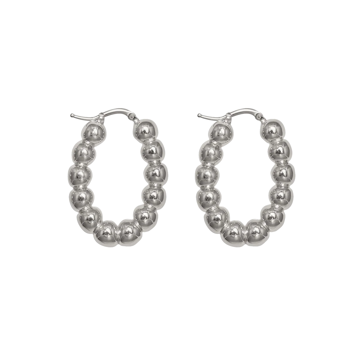 Large Silver Ball Oval Earrings