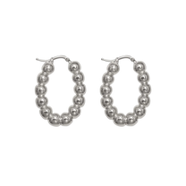 Large Silver Ball Oval Earrings