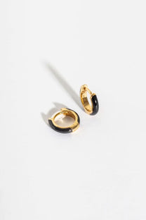 Black Enamel Gold Huggie Hoops