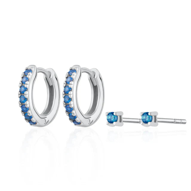 Huggie Earrings with Blue Stones & Tiny Stud Earrings