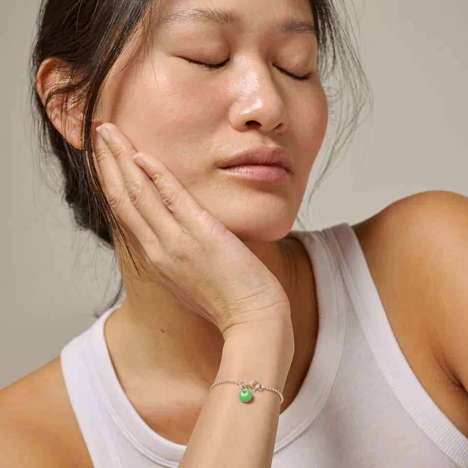 Silver Ball Chain Bracelet (42 Petrol Green)