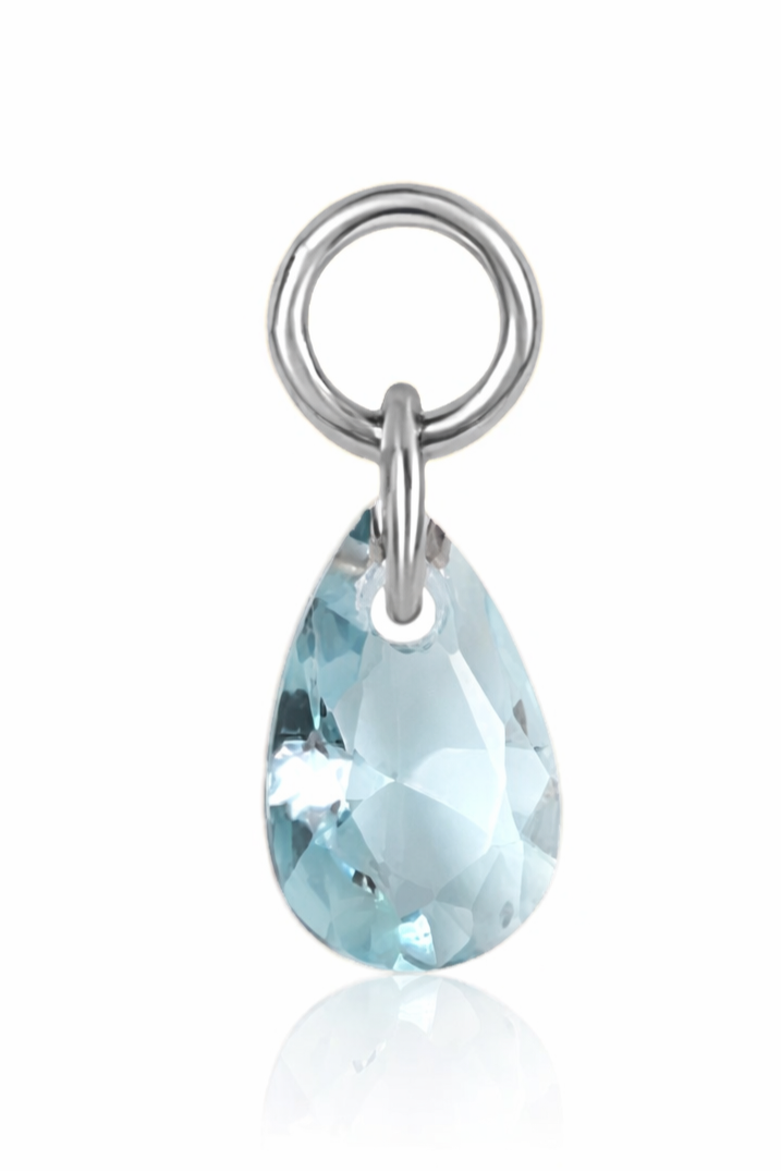 Silver Aquamarine Teardrop Crystal Charm
