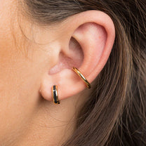 Gold Candy Stripe Huggie Earrings with Black Stripe
