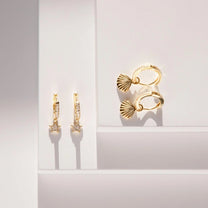 Cascara Gold Plated Huggie Hoop Earring with Detachable Shell Charm
