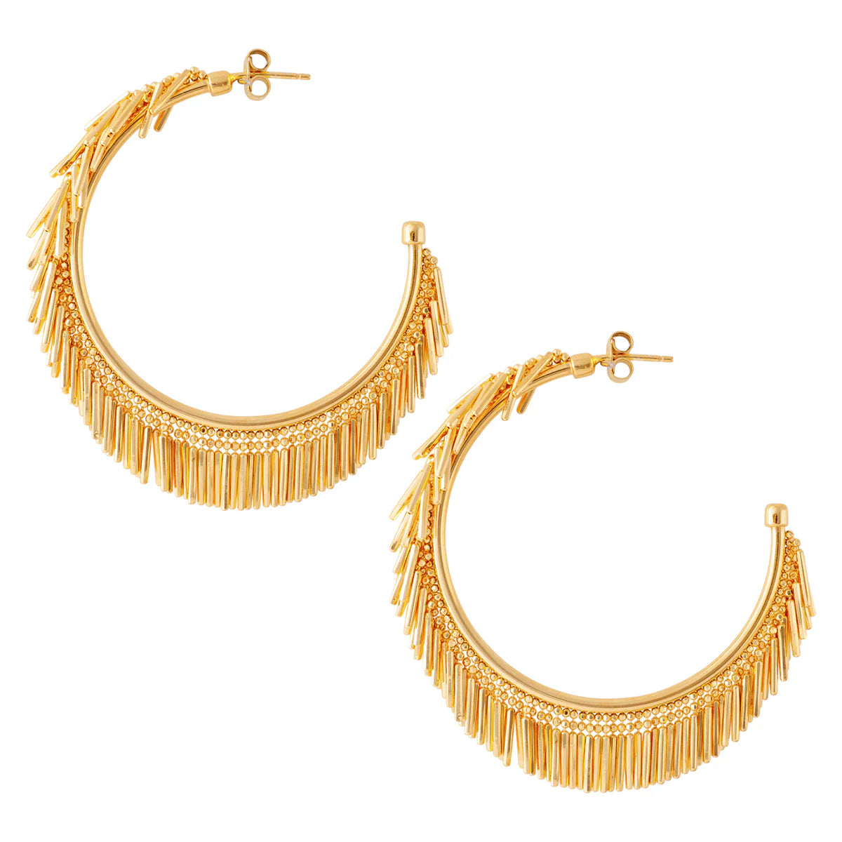 Large Gold Hoop Tassle Earrings