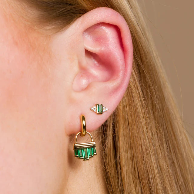 Gold Audrey Stud Earrings with Green Stones