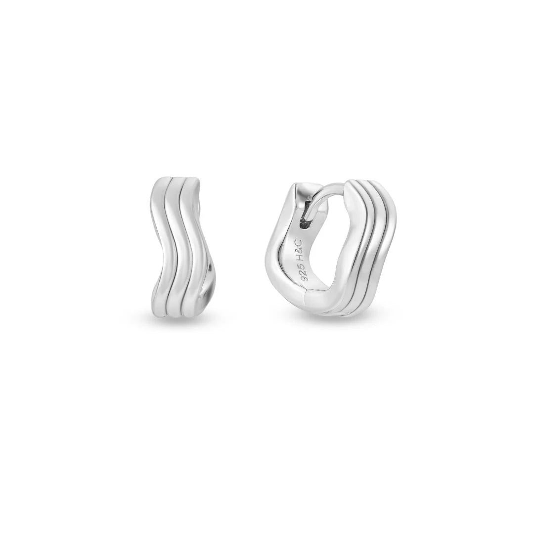 Curvas White Gold Plated Wave Huggie Hoop Earrings