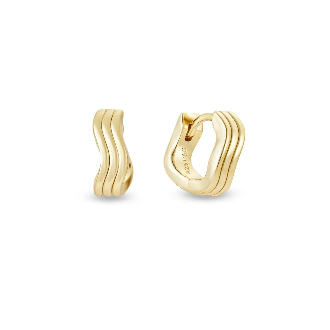 Curvas Yellow Gold Plated Wave Huggie Hoop Earrings