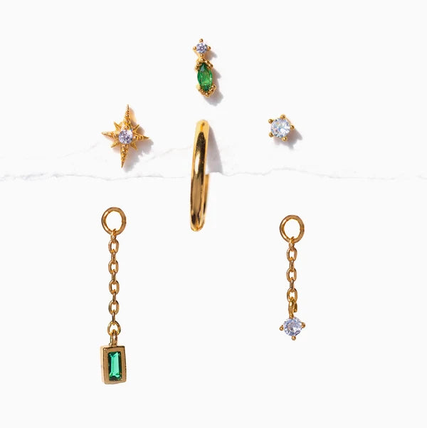 Emerald Dreamscape Interchangeable Earring Set Gold