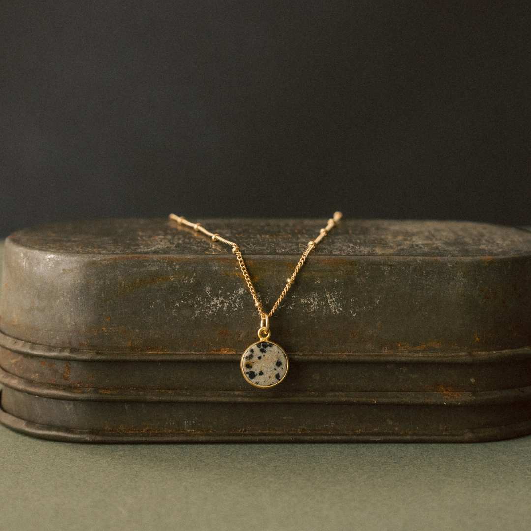 Dalmatian Jasper Circle Pendant Necklace | Positivity (Gold)