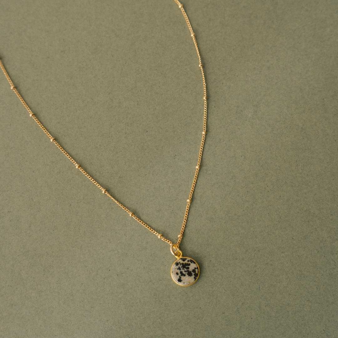 Dalmatian Jasper Circle Pendant Necklace | Positivity (Gold)