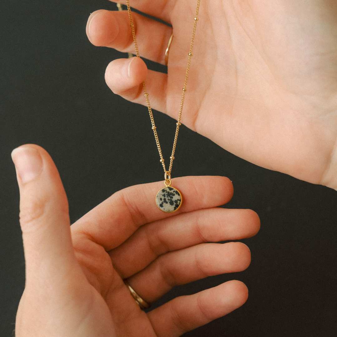Dalmatian Jasper Circle Pendant Necklace | Positivity (Gold)