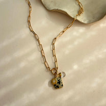Dalmatian Gem Slice Triple Chunky Chain Necklace | Positivity (Gold Plated)