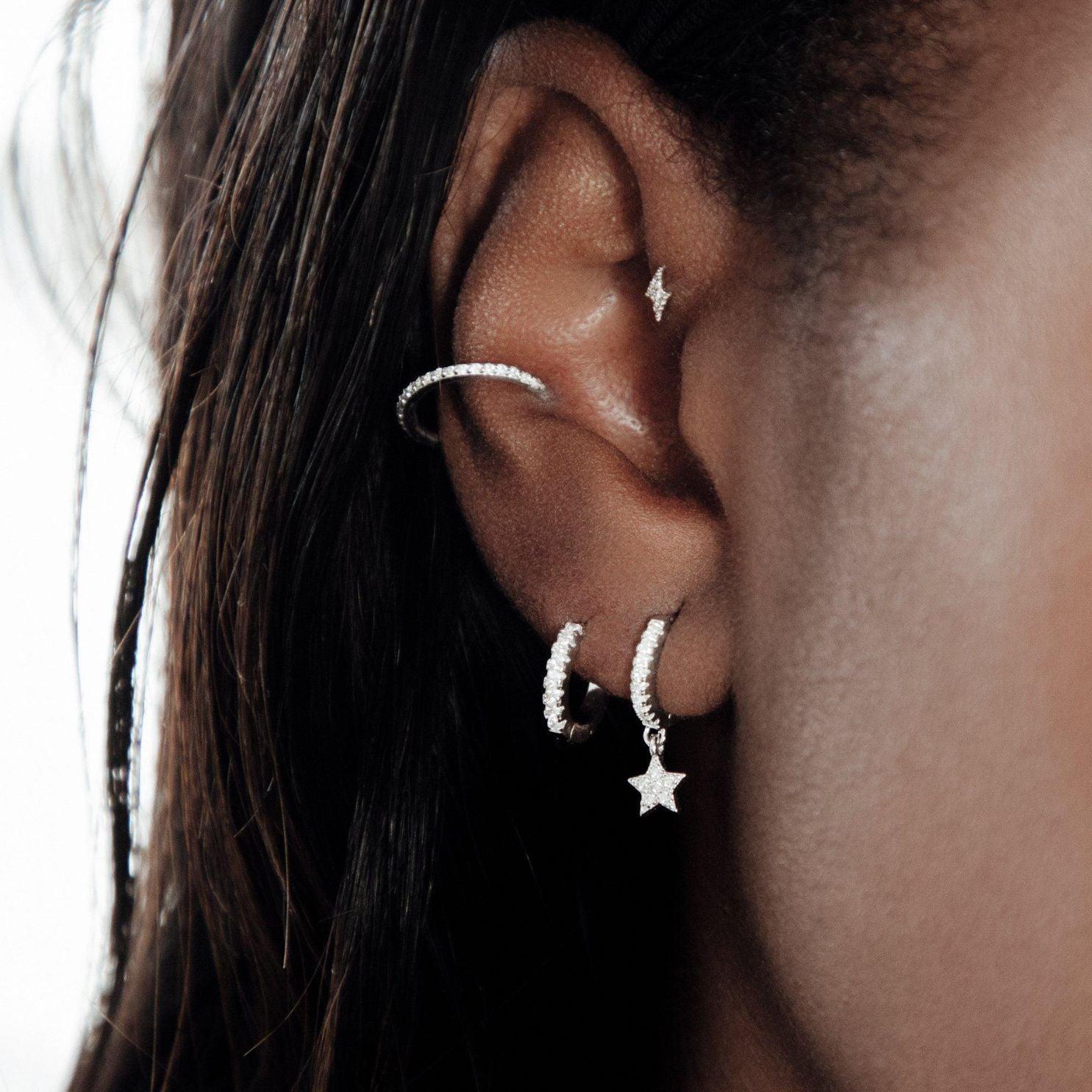 Eterna White Gold Plated Single Huggie Hoop Earring