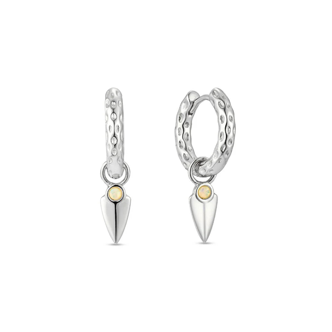 Fiera White Gold Plated Hoop Earring with Opal Charm
