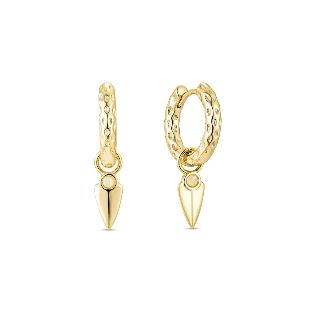 Fiera Yellow Gold Plated Hoop Earring with Opal Charm