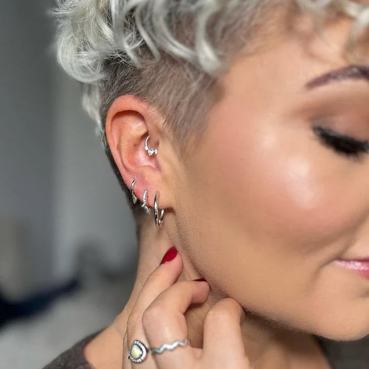 Picchi White Gold Plated Spike Huggie Hoop Earring