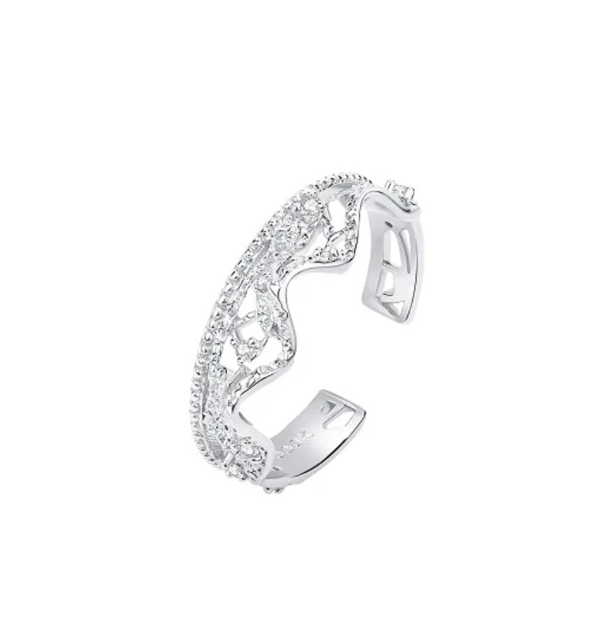 Leavers Lace Ruffle Stacking Open Ring (Silver)