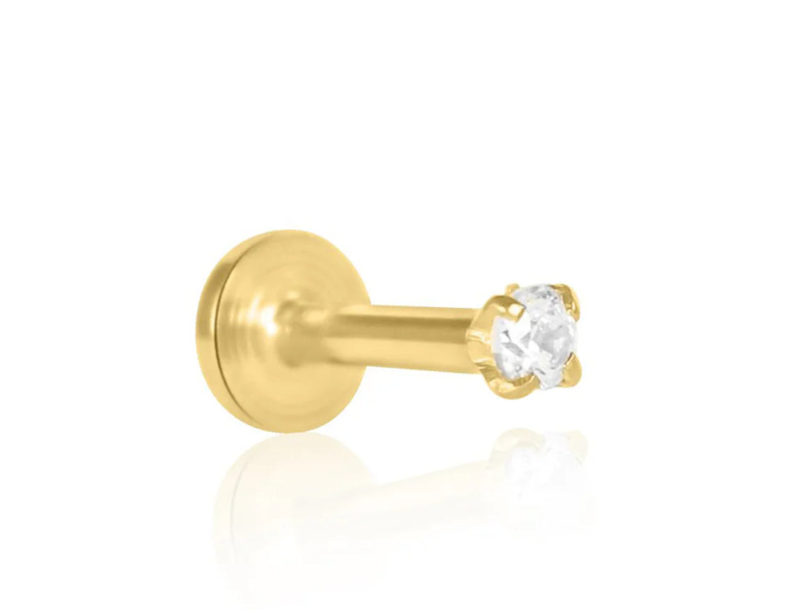 Gold Solitaire Threadless Cartilage Stud Set