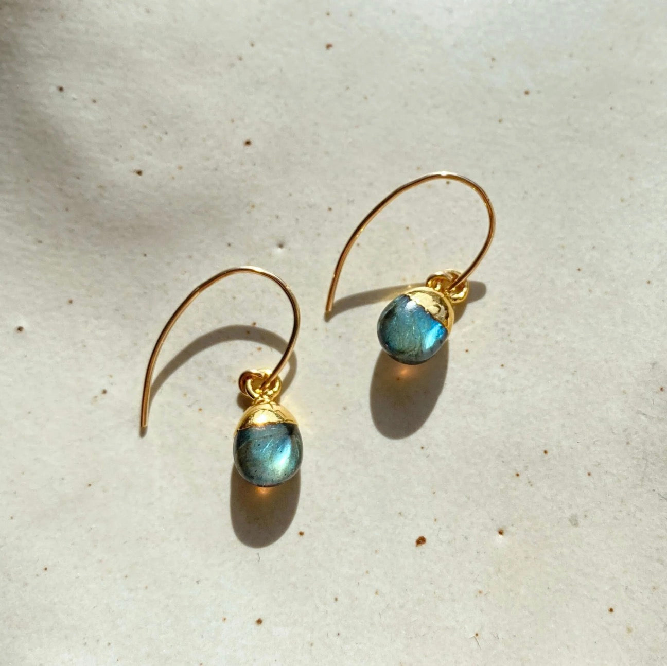 Labradorite Tiny Tumbled Ear Wire Earrings | Adventure (Gold Fill)